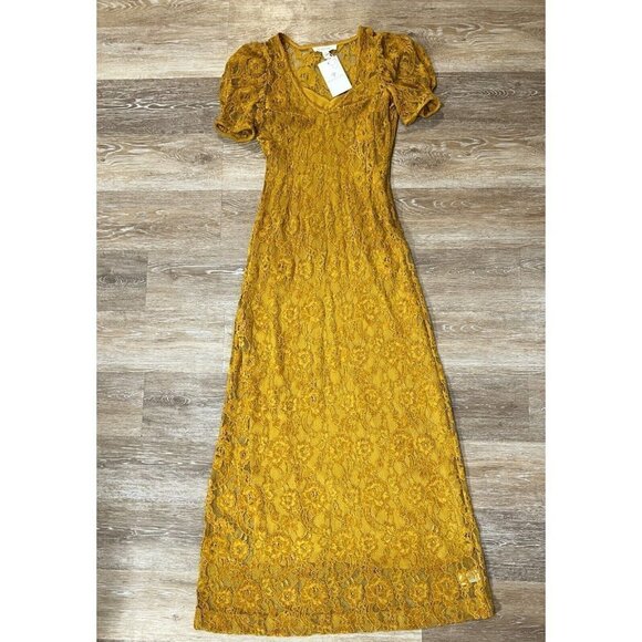 Shabby Chic Sz XS Mustard Yellow Gold Chenille Velvet Lace Maxi Dress NWT NEW - Picture 7 of 16